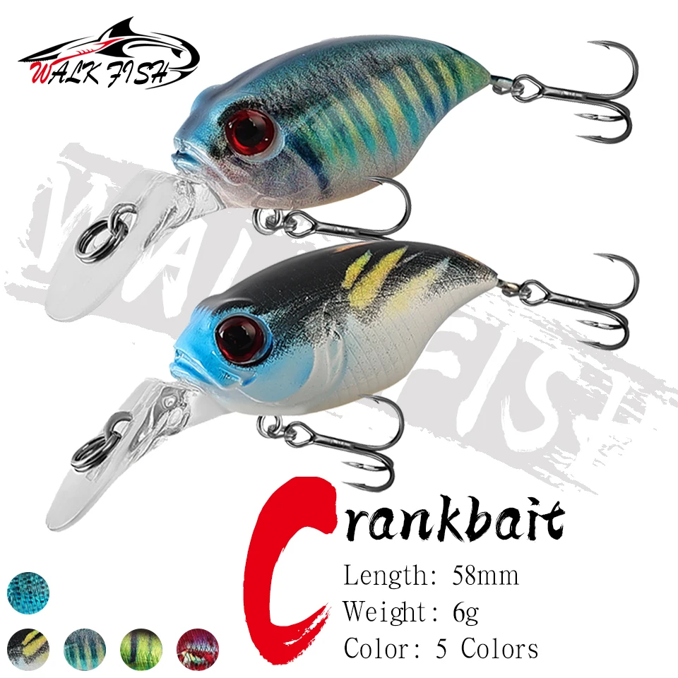 WALK FISH 6 г 5,8 см 3D печатная приманка для глубокого дайвера с короткими губами и погремушками для рыбалки, сверхдлинный литой дизайн для окуня, щуки