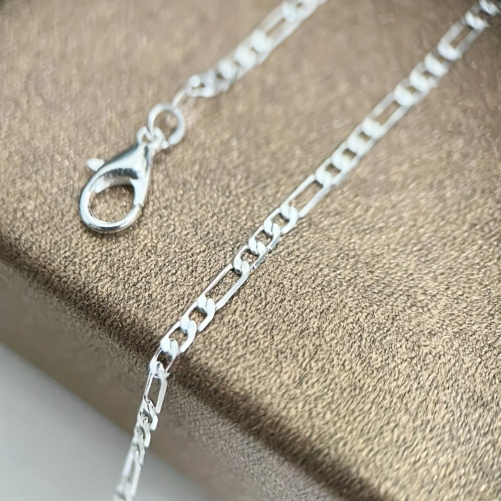 Silver Plated Figaro Chain Necklace 16-30 Inches 2.5MM Width Unisex Fashion Jewelry for Daily Wear
