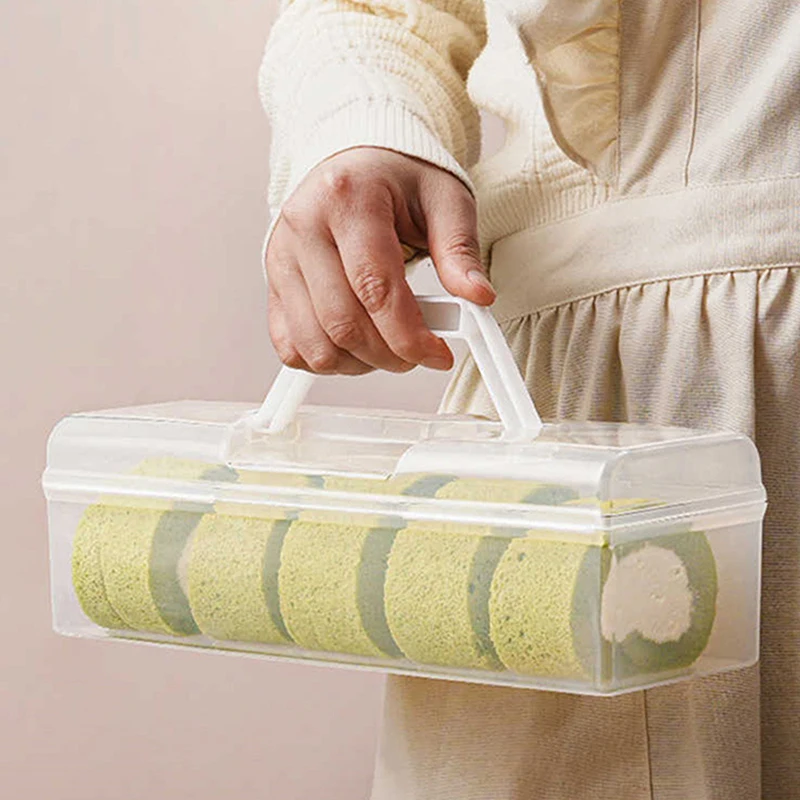 New Bread Box With Handle Reusable Plastic Bread Container Toast Holder Pastry Organizer Swiss Roll Storage Box For Fridge Home