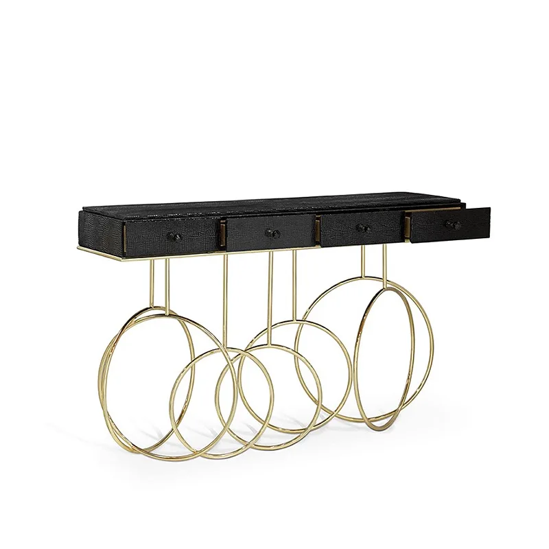 Italian stainless steel high-end entrance table light luxury mansion crocodile pattern entrance cabinet