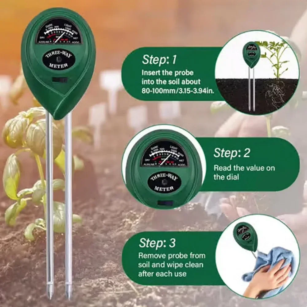 3 In1 Moisture Sunlight PH Meter Soil Water Acidity Humidity Light PH Test Garden Plants Flowers Moist Tester