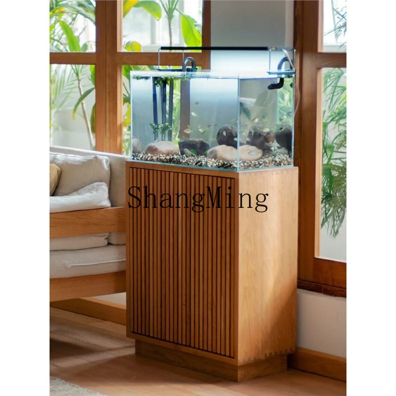 

SM single door grid cabinet solid wood storage fish tank bottom cabinet base multifunctional living room storage cabinet