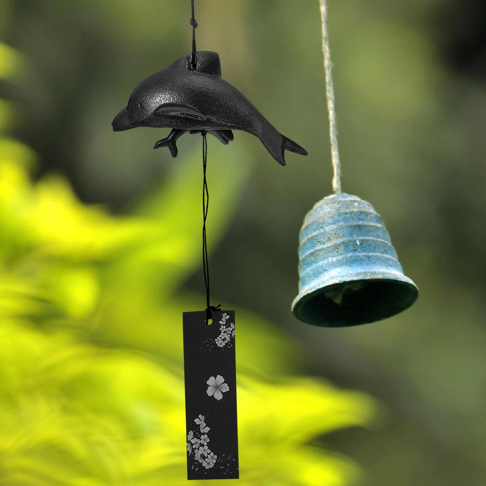 

Japanese Cast Iron Dolphin Wind Chime Vintage Outdoor Hanging Bell Metal Ornament Clear Sound Decor for Balcony Garden