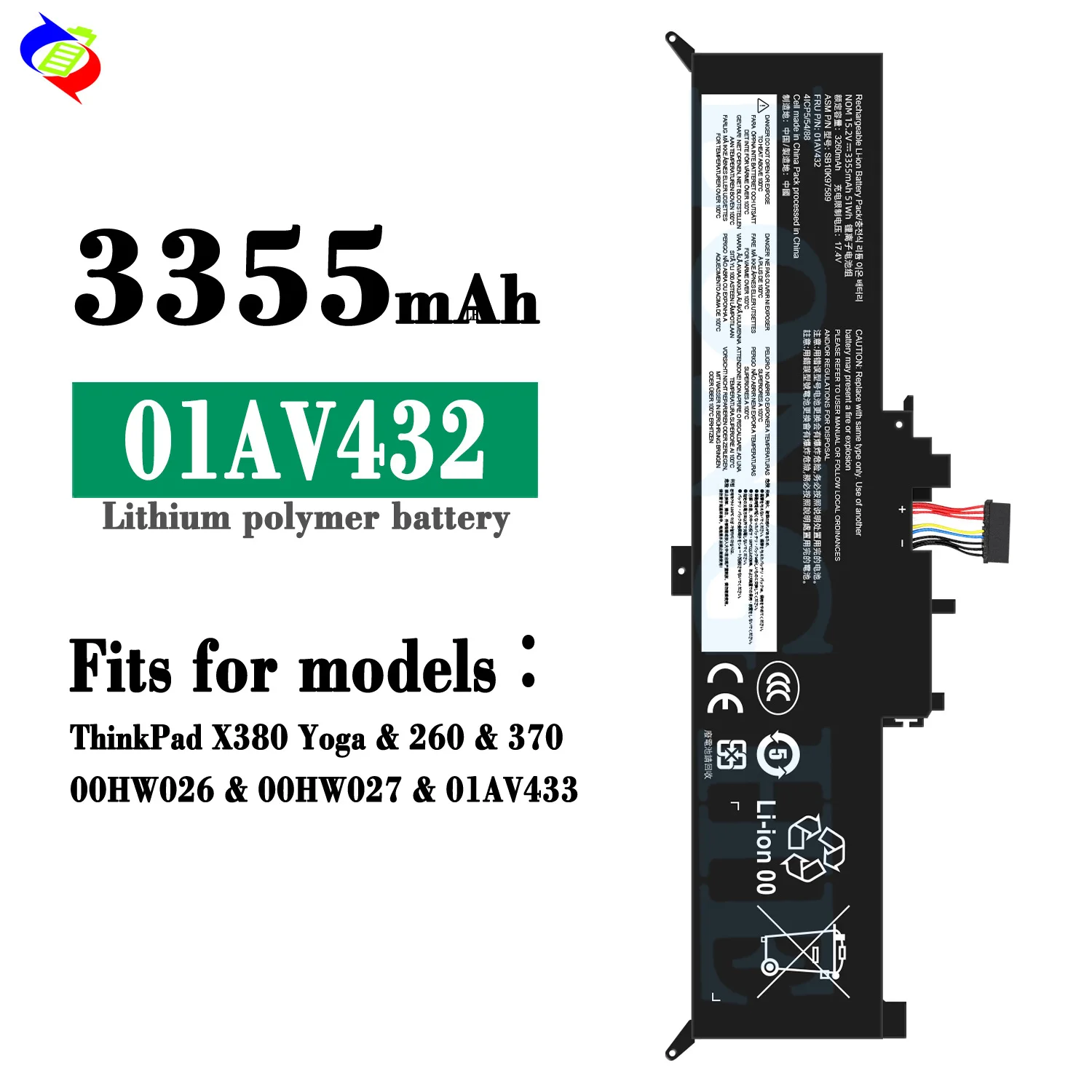 

01AV432 01AV433 Battery for ThinkPad Yoga 260 370 X380 00HW026 SB10K97589 11.4V 48Wh Replacement Battery
