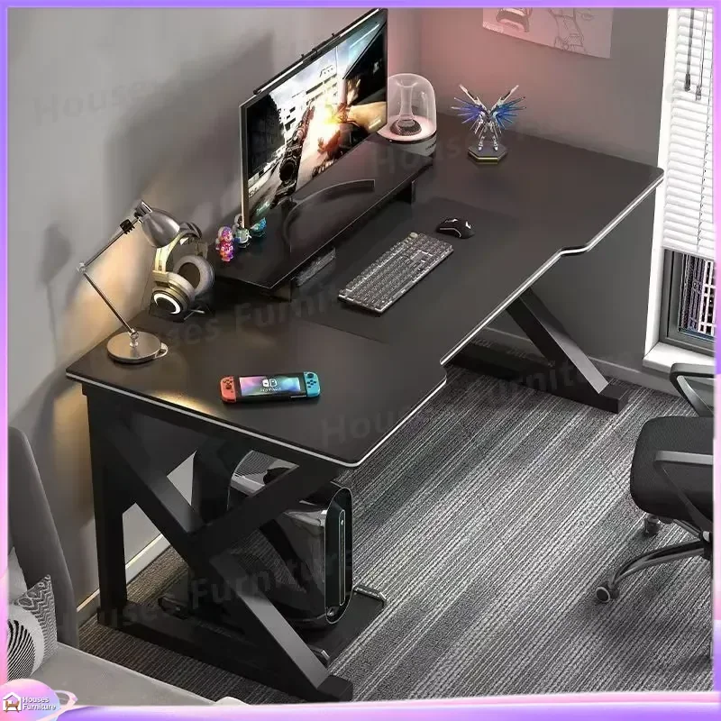 Cafe Metal Gaming Desk Black MDF Computer Table for PC Setup Ergonomic Office Desk with Cable Management and