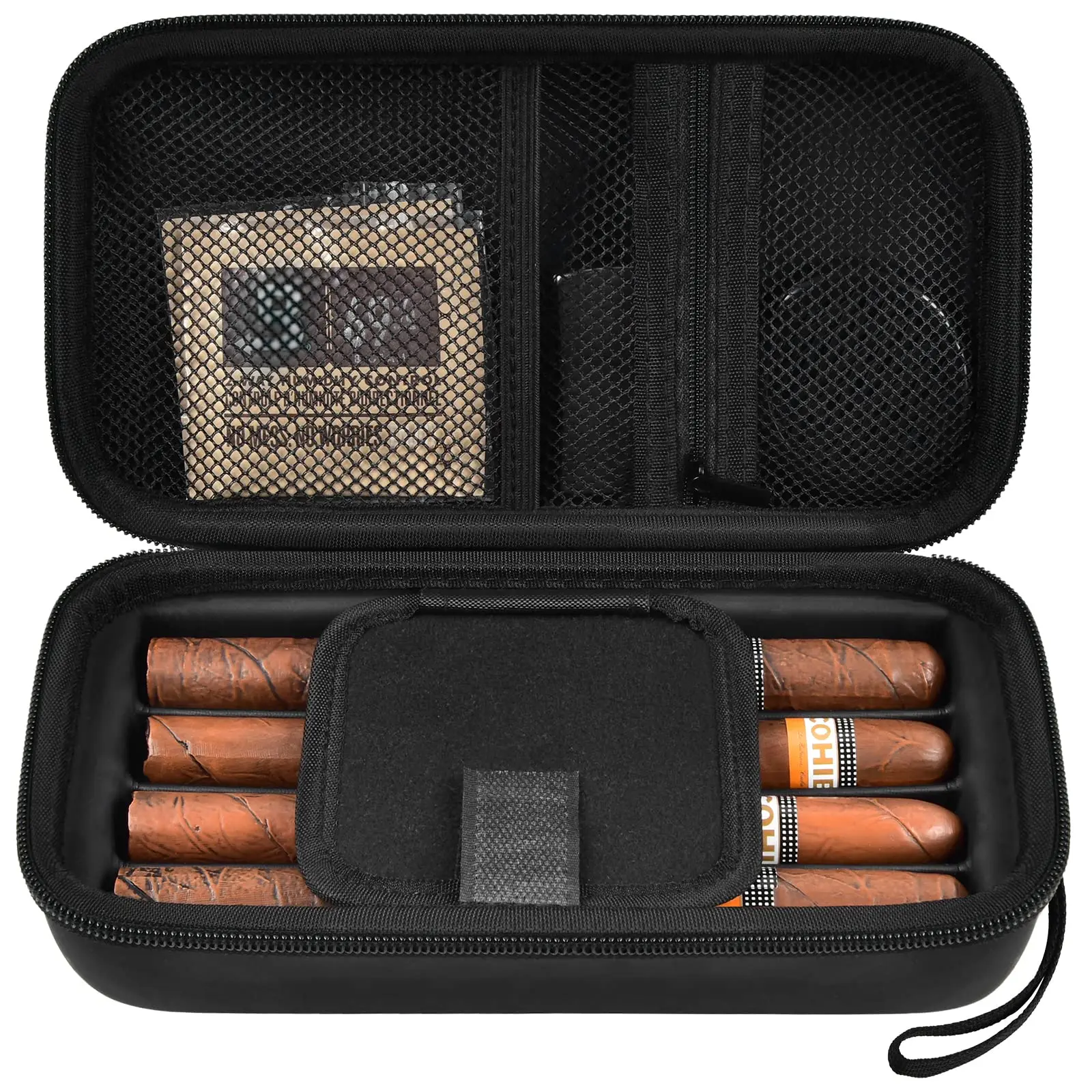 Cigar Case, 4 Finger Humidors Cigars Box with Humidifier. Cigar Travel Holder for Cigar Cutter/Lighter/Humidity Control Packs