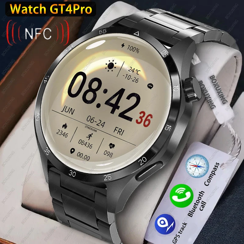 Für HUAWEI GT4Pro GPS NFC Smart Uhr Männer 360*360 AMOLED Bildschirm Herzfrequenz Bluetooth Anruf IP68 Wasserdicht Mann smartwatch 2024