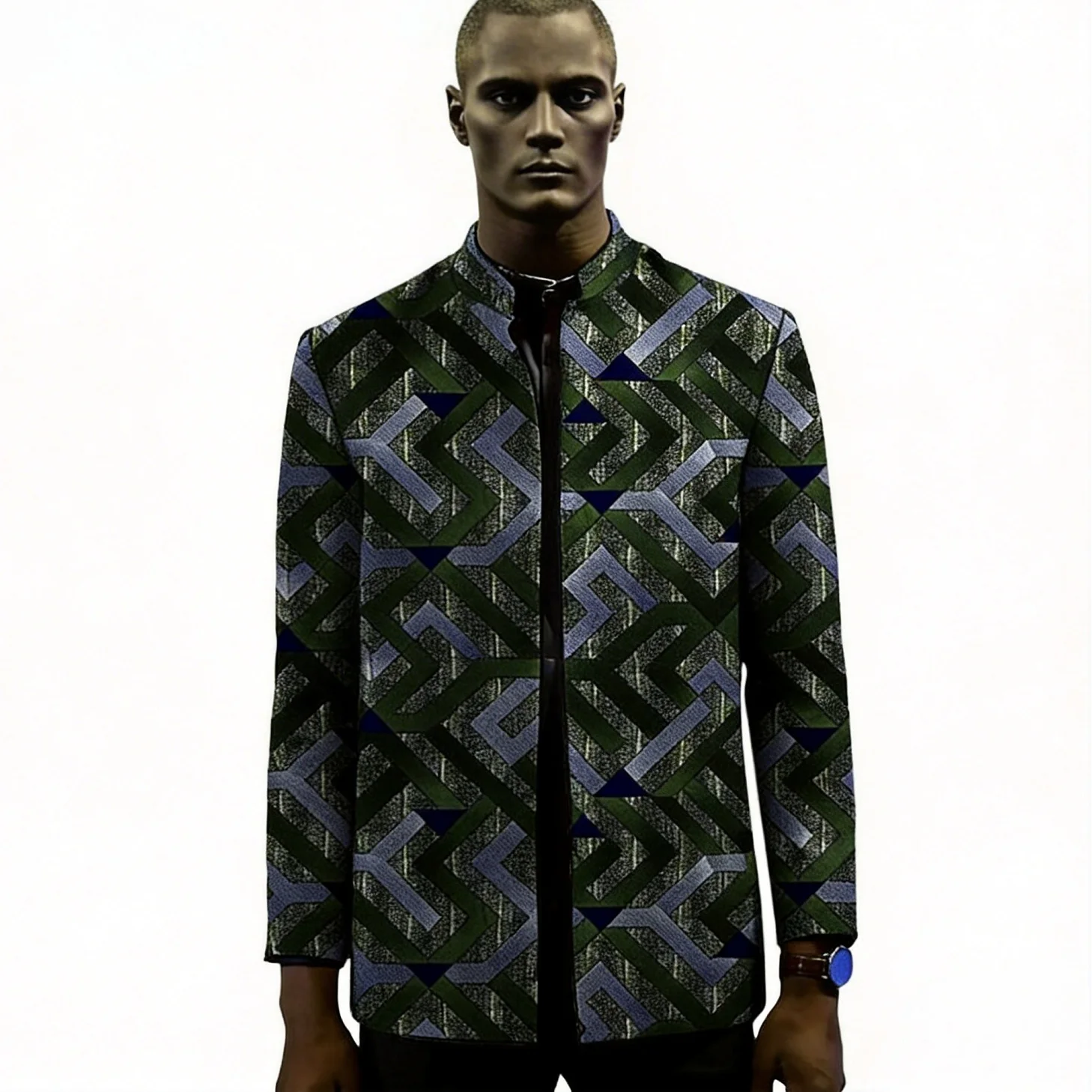 

African Couture Men's Stand Collar Blazer Traditional Dashiki Print Jacket Ethnic Style Daily Wear Short Coat For Party