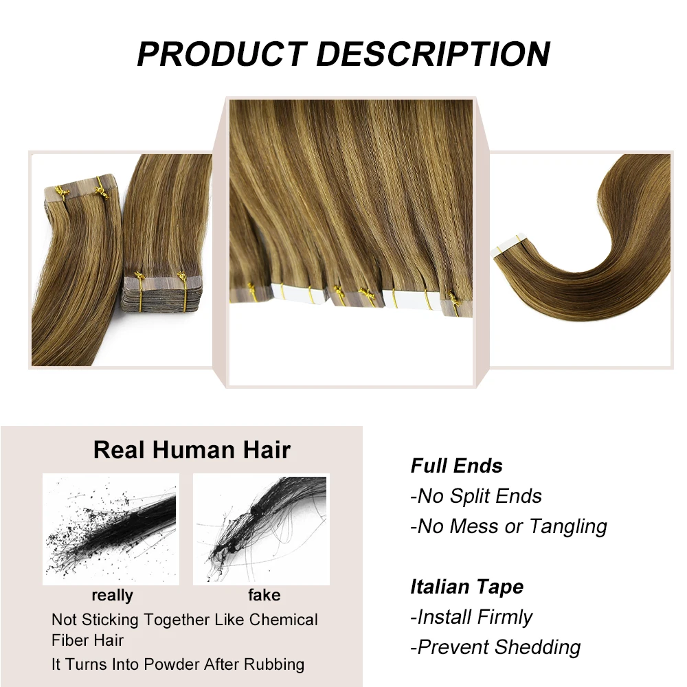 Body Wave Tape in Human Hair Extensions for Women HDWIGS 100% Real Human Hair Wavy Tape in Hair Extension Human Hair Ombre 613#