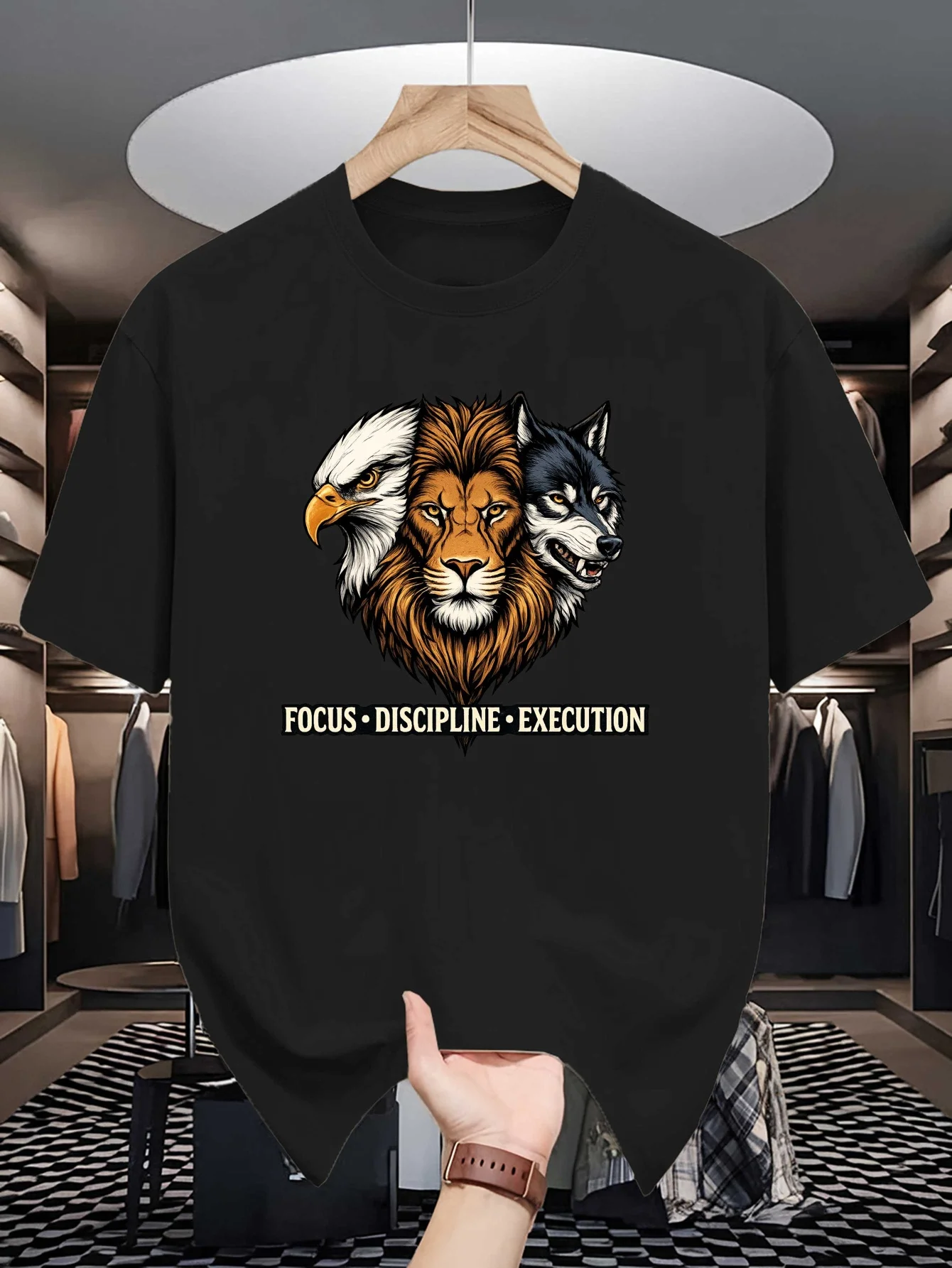 Brave Predator Eagle Lion Wolf Graphic Mens Crew Neck T Shirt Courage Mindset Print Soft Street Tee For Ambition Driven Men