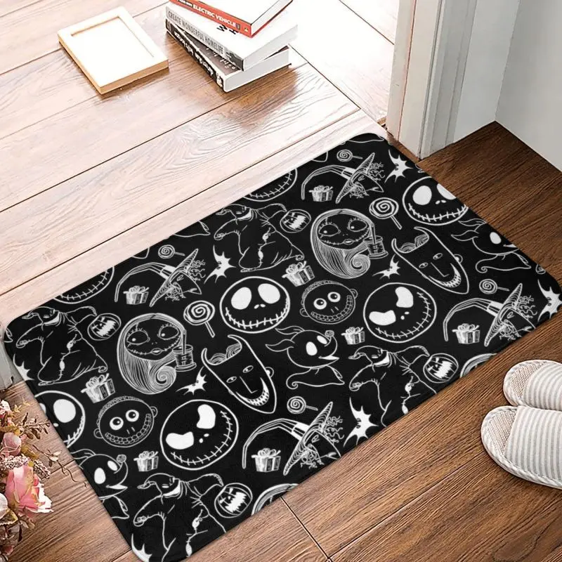 Felpudo personalizado de pesadilla antes de Navidad, alfombra antideslizante de película de Halloween, Jack Skull, baño, cocina, garaje, 40x60cm