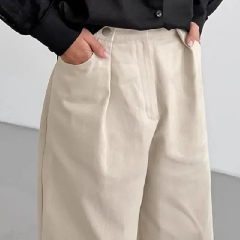 Women's Pants Fall Khaki High Waisted Casual Pants Loose Patchwork Pocket Button Pants Office Streetwear Female Outfits