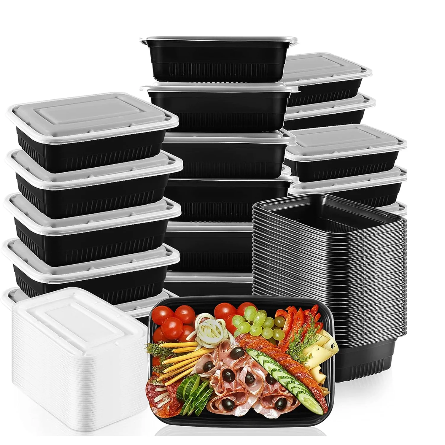 Contenedores de preparación de comida apilables, contenedores reutilizables para microondas con tapas para preparación de alimentos, cajas de almuerzo desechables, 26 OZ