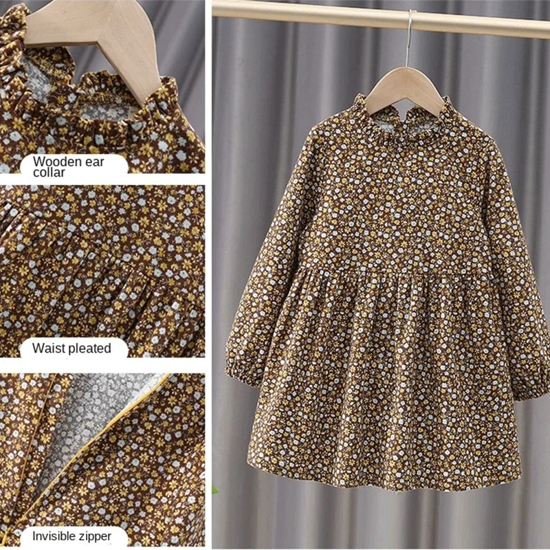 Baby Girls Princess Dress 2024 New Long Sleeve Spring Autumn Dresses for Girl Cotton Floral Children Party Dress Fashion Costume