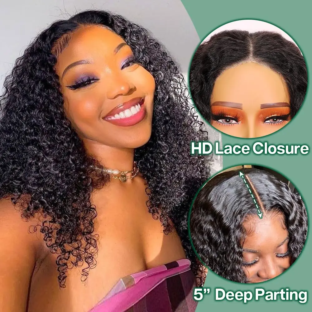 

Deep Wave BOB Wig Human Hair 5x5 HD Curly Lace Front Wigs Human Hair Pre Plucked Wear And Go Glueless Short Curly Frontal BOB