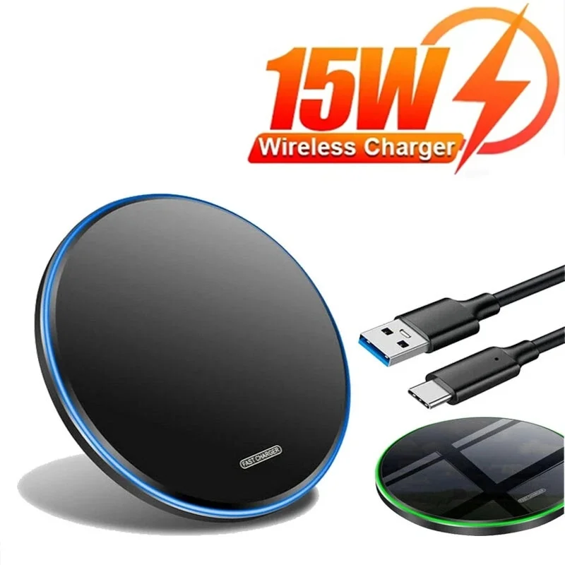 15W Wireless Charger Pad For iPhone 16 15 14 13 12 Pro XS Desktop Ultra-thin Wireless Fast Charging Station For Xiaomi Huawei