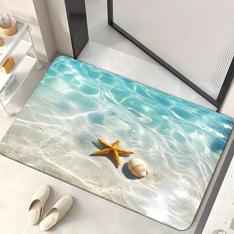 Seaside Starfish Shell Welcome Door Rug Printed Home Front Door Mat Clear Seawater Entrance Carpet for Hallway Balcony
