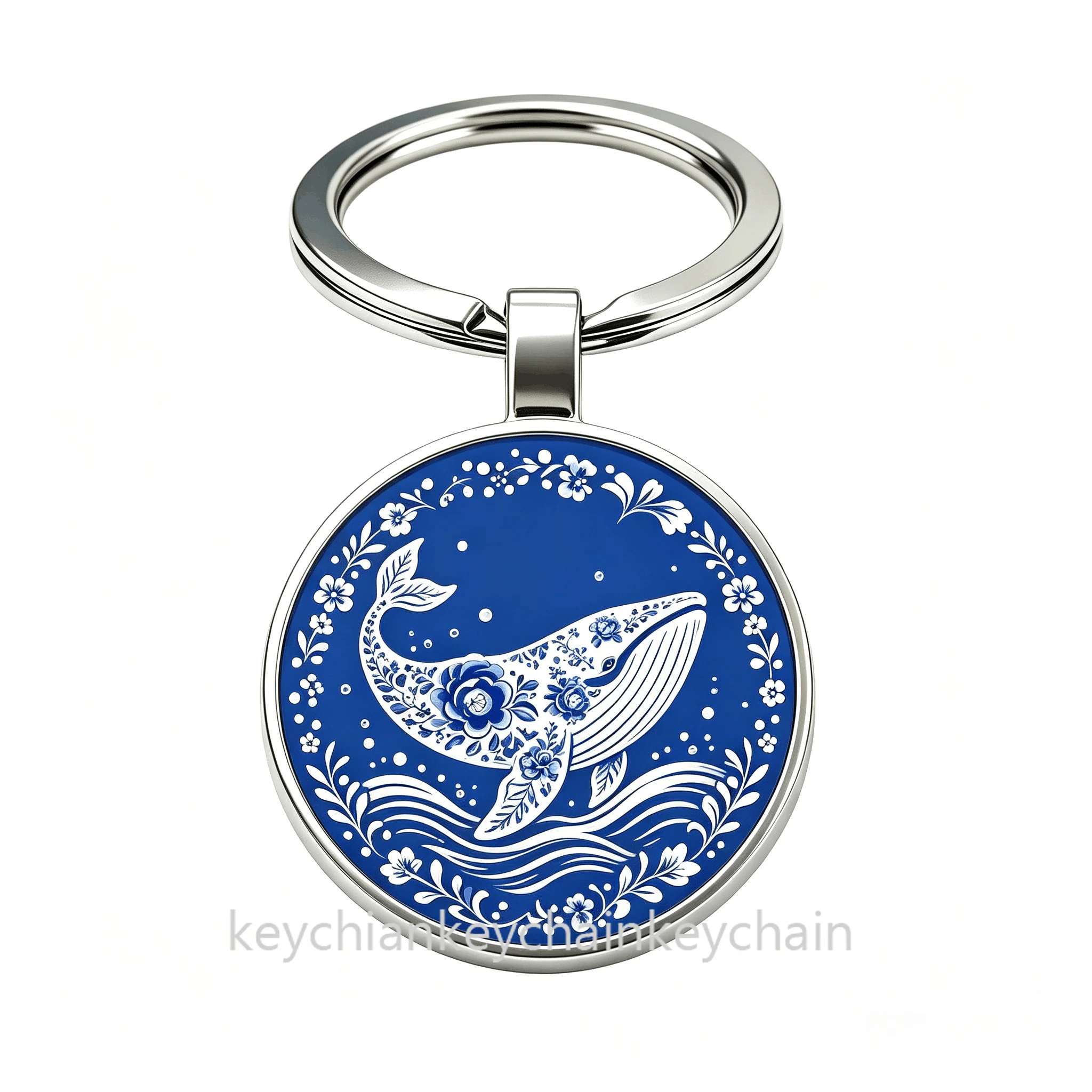 Russian Blue And White Animal floral whale Keychain Keyring Bag Pendant Gift