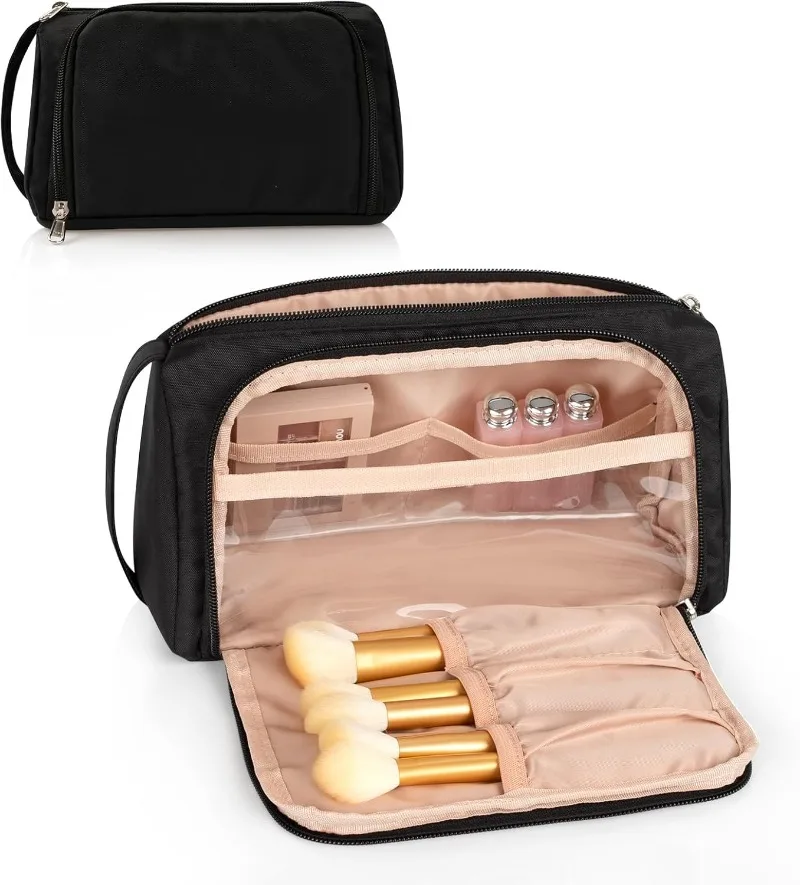 

Small Travel Makeup Bag, Oxford Cloth Cosmetic Pouch Organizer for Women and Girls, Black