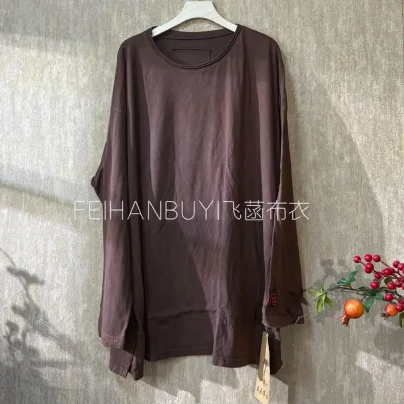 New Arrival 2025 Spring Autumn Arts Style Women O-neck Loose Tops Tees Good Quality Cotton Embroidery Vintage Long T-shirt