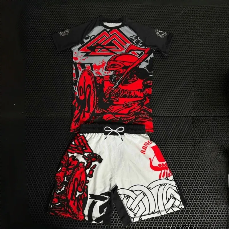 

2026 Summer Hot Selling Men's Viking Fighting Suit, Nordic Warrior Quick-Dry MMA Training T-Shirt and Fighting Shorts Set