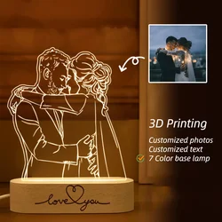 Lámpara de noche con foto 3D personalizada, texto, boda, aniversario, cumpleaños, Navidad, 3D luz nocturna, regalos, soporte, Dropshipp