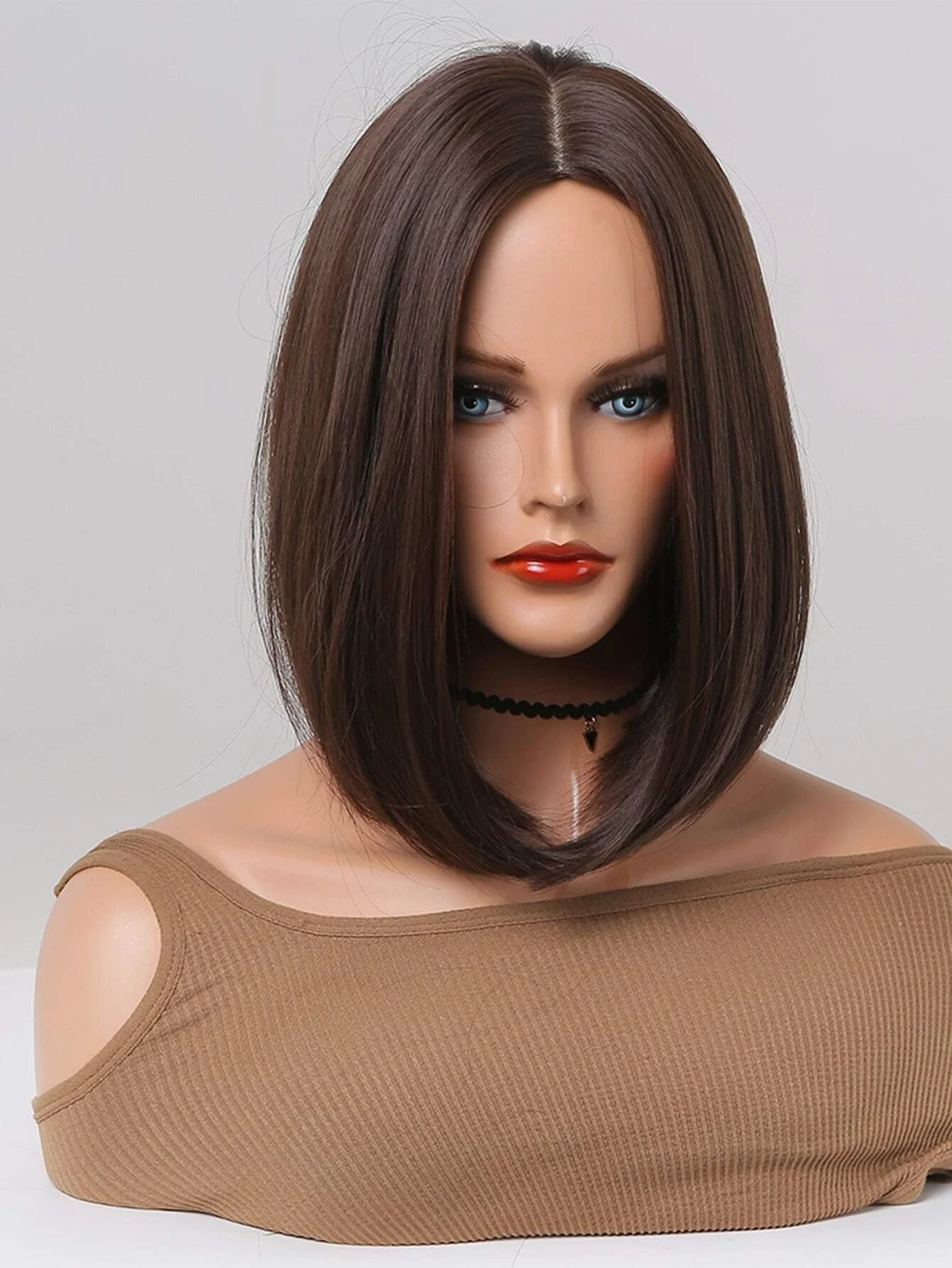 Brown Medium Part Short Straight Synthetic Wig Dark Brown Bob Wigs for Women Daily Party Wear Synthetic Heat Resistant Wigs