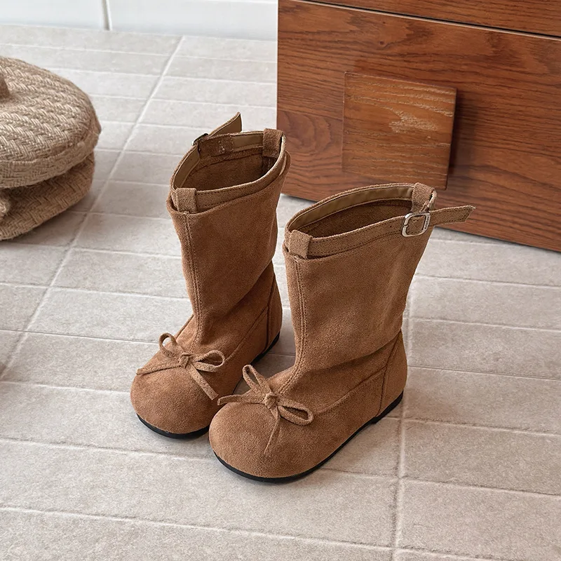 

2025 New Autumn Retro Soft Sole Girls' Mid-calf Boots Anti-slip Casual Boots Warm Baby Kid's Shoes for Little Toddlers