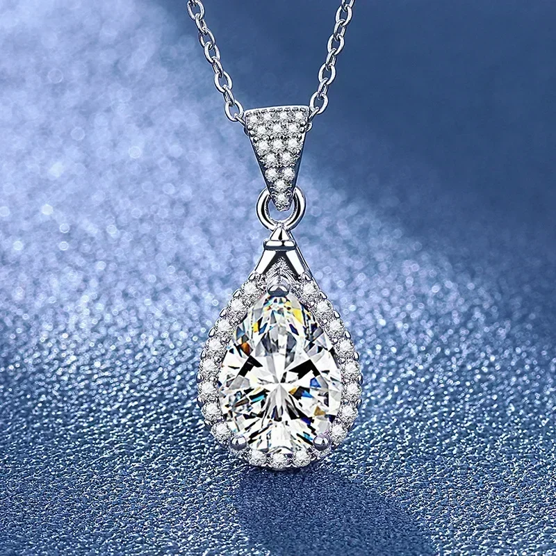 

Элегантный дизайн ювелирных изделий, подвеска из настоящего муассанита в форме капли воды для женщин, PT950, платина, 1/2/3/5 карат, бриллиантовое ожерелье для подруги