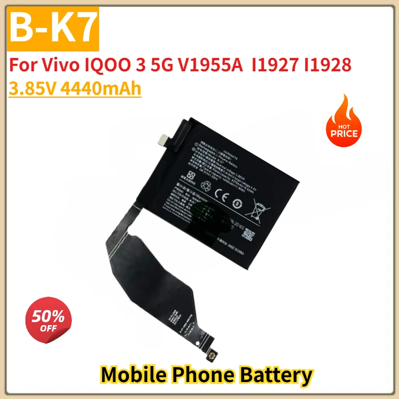 

High Quality B-K7 Mobile Phone Battery 3.85V 4440mAh For Vivo IQOO 3 5G V1955A I1927 I1928 Brand New Replacement Battery