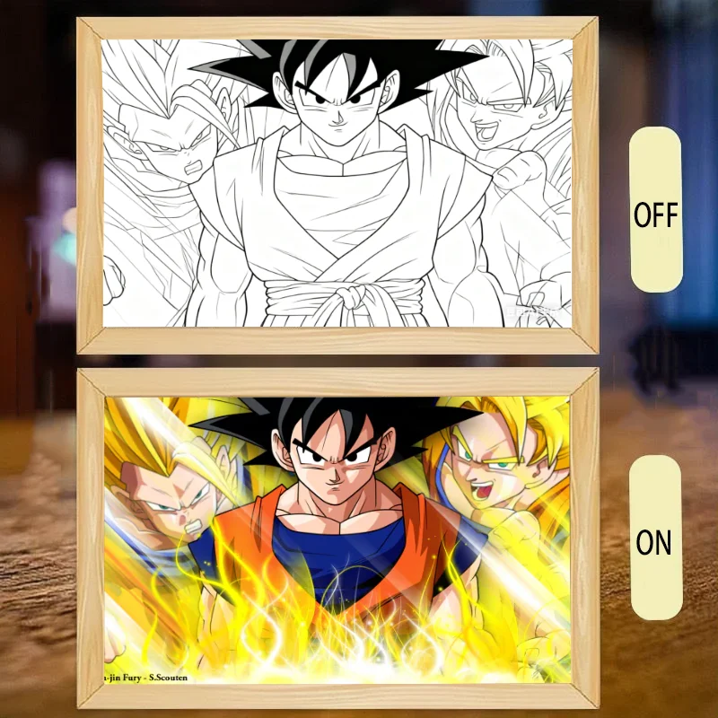 Dragon ball luz pintura anime luz noturna moldura de foto dos desenhos animados luzes led quarto decoração casa ramadan 2025 amigo presente lua lam