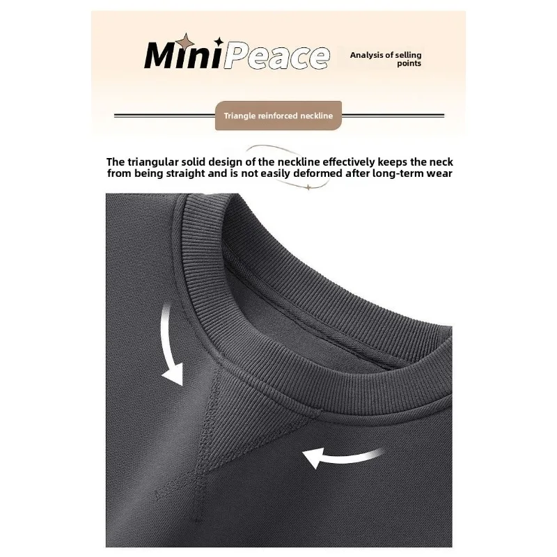Heavyweight Crewneck Sweatshirt Men Loose Fit Plus Size Autumn Winter Pullover Solid Color Casual Basic Triangle Neck Top New