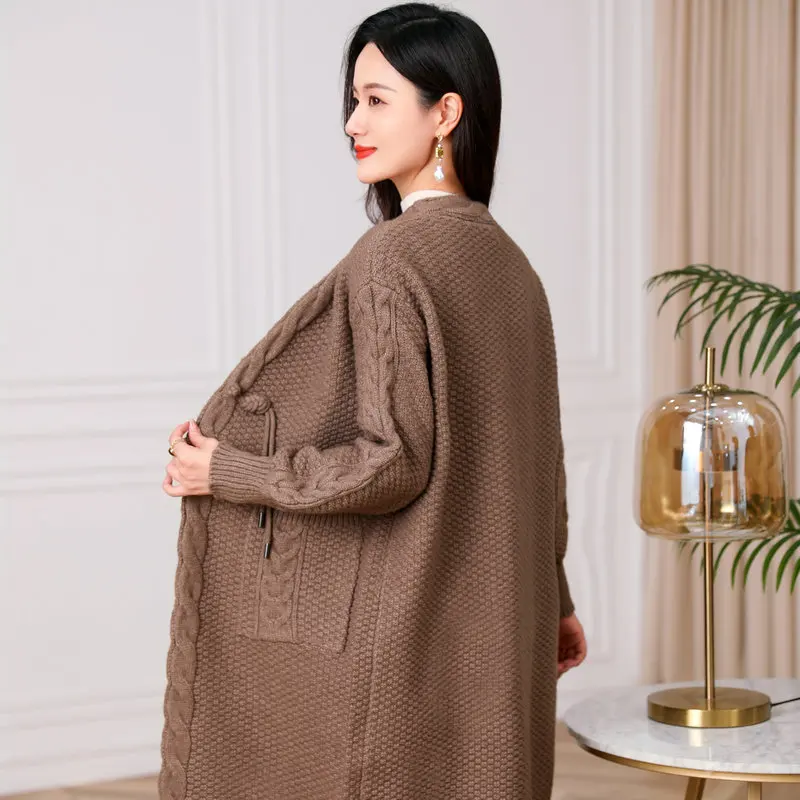 Oriental Style Women Chunky Knitted Cardigan Coat Sculptured KnitwearLow Button Sweaters Beige Camel Gray Bulky Cosy Knitwear