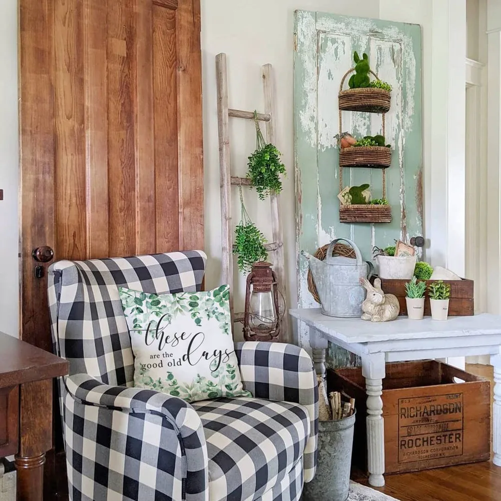 ABFN-Spring Pillow Covers 18X18 Set Of 4 Farmhouse Throw Pillows Cases Spring Decorations Cushion Covers For Home Couch