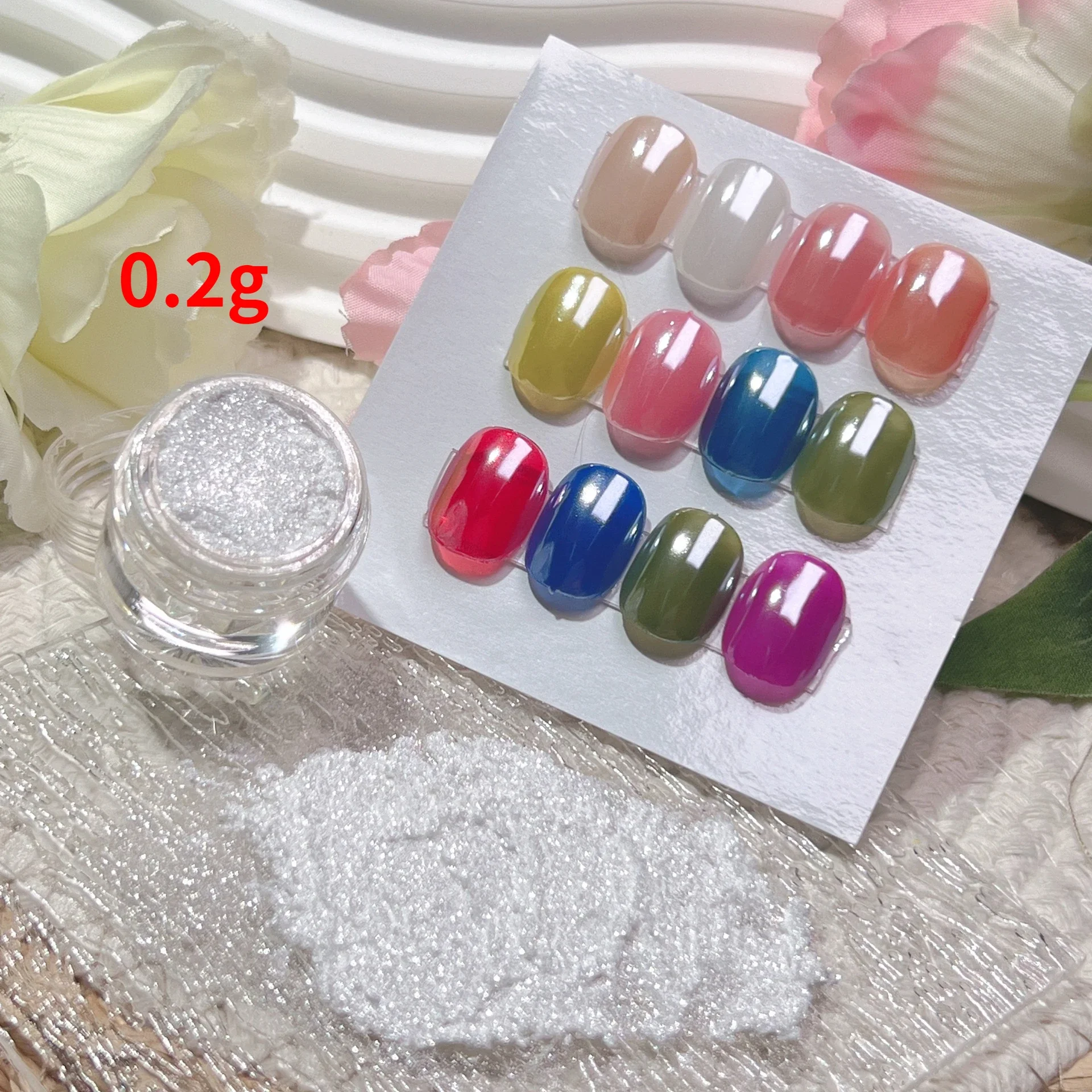 Weißes Chrom-Nagelpulver, superglänzend, klarer Spiegeleffekt, glattes Perlen-Glitzerpigment, weißes Eis, transparentes Mondlichtpulver