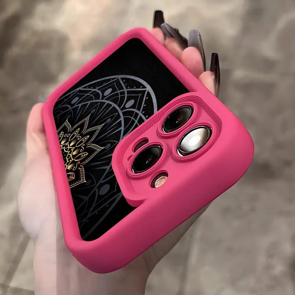 

Luxury Mandala Phone Case for iPhone 17 16 15 14 13 12 11 Air Pro Max Plus Red Soft TPU Shockproof Cover