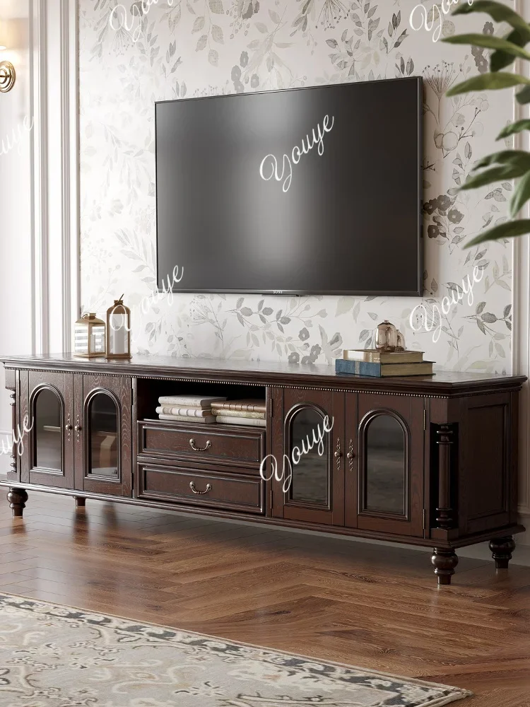 

J American Solid Wood TV Cabinet Coffee Table Combination Living Room Retro Old Storage Floor Cabinet