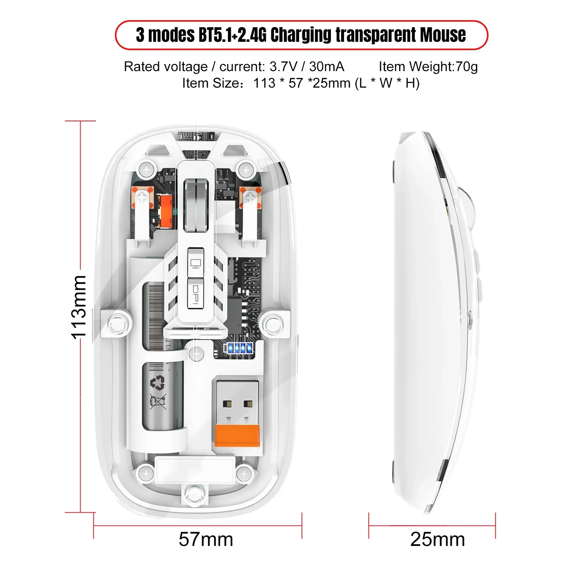 ZLRLMHY Latest M233 3 Mode 500 MAH Rechargeable Laptop Mouse Wireless Transparent Mouse Mute Button Ergonomic Lightweight