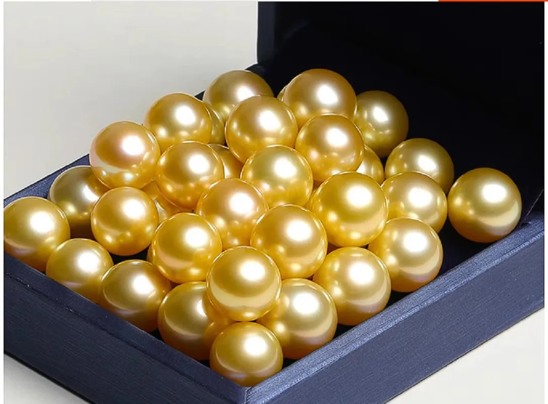 Wholesale Lots 5pcs Loose Pearls 6mm Natural Sea Genuine Golden Perfect Round Pearl Undrilled