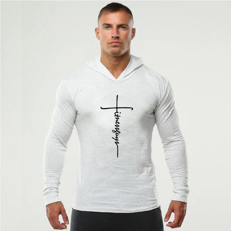 Cotton Hooded T Shirt Men Spring Autumn Long Sleeve Tshirt Casual Fitness Tops Tee Brand Training T-Shirt Men Slim Fit Gym Shirt