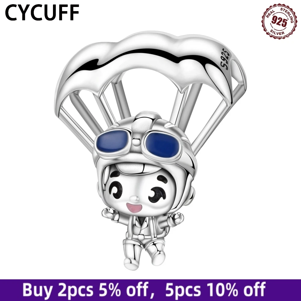 

CYCUFF 925 Sterling Silver Cartoon Character Paragliding Beads Fit Original Pendants Charms Bracelets DIY Trendy Jewelry Gifts
