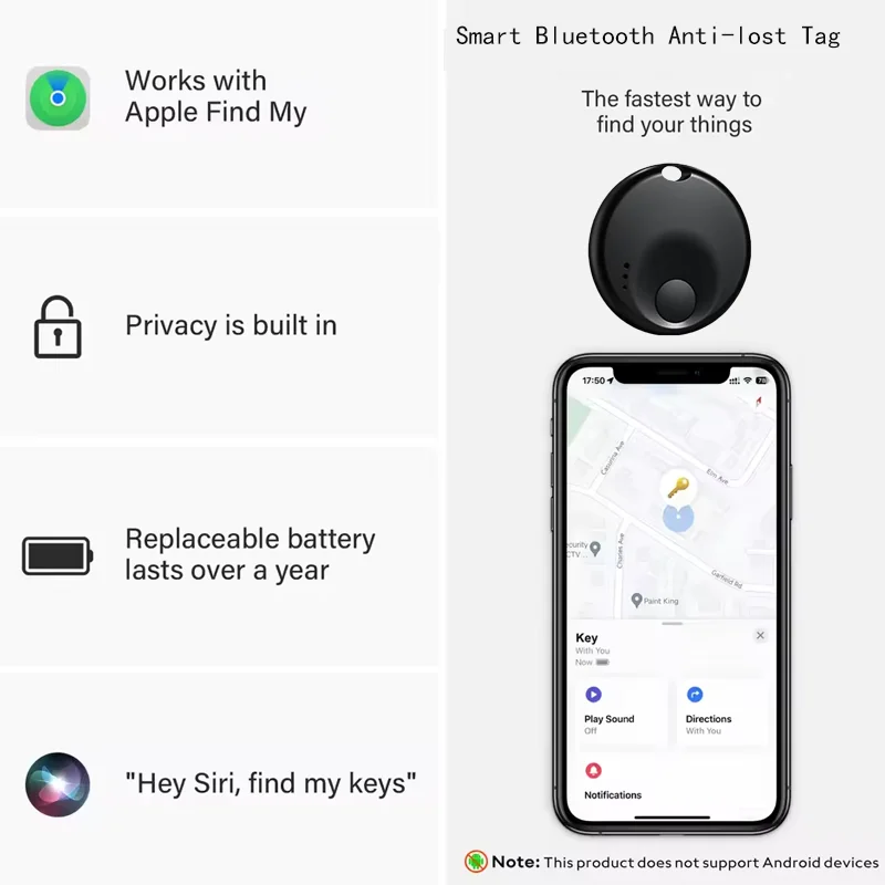 Mini Smart Airtags Blue-tooth Tag Locator Anti-lost Wallet Keychain Tracker Bike Key Item Finder Use Find My (IOS Only)