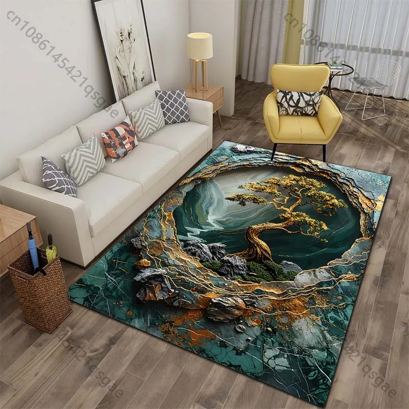Multiple sizes Marble-Textured Pine Print Carpet for Living Room Bedroom Sofa Home Decor Non-slip Mat Luxury Gift