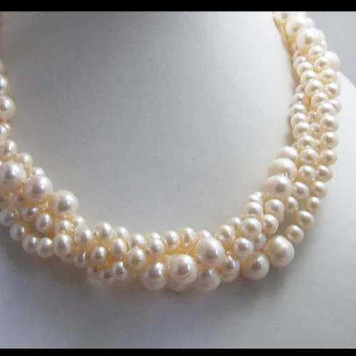 Hot Sale Wedding Party Pearl Necklace Multi Strand White 4-8mm Genuine Freshwater Pearl Jewelry Birthday Classic Women Gift