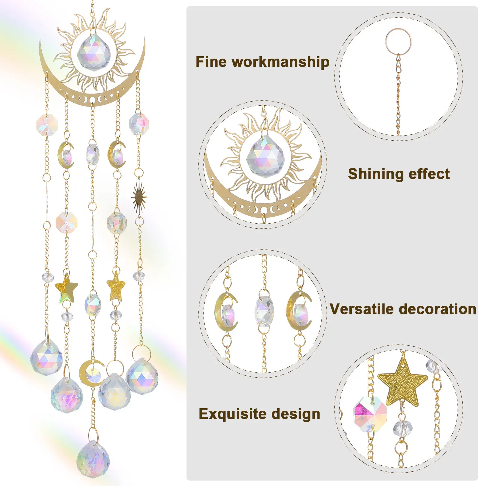 Hanging Crystal Sun Catcher Decor Elegant Exquisite Design for Indoor Window Outdoor Space Good Luck Positive Energy Sun