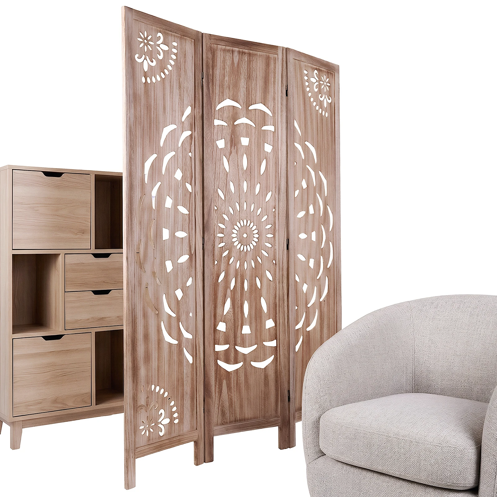 

66.9 Inch Wall Divider for Room Separation 3 Panels Privacy Screen Indoor Room Partition for Privacy Home Office & Patio