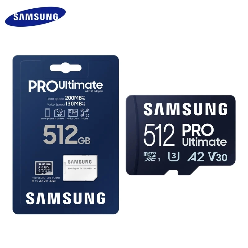 Imagem -02 - Samsung-pro Ultimate Cartão de Memória Flash Cartão de Armazenamento Microsdxc Original Cartão tf para Câmera 4k Uhd Drone 128gb 256gb 512gb V30 a2