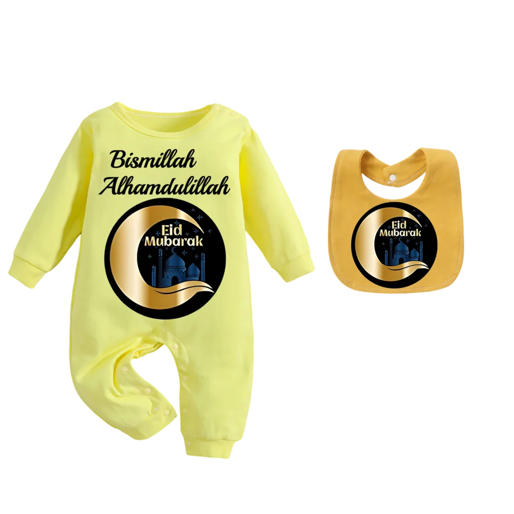 Conjunto de pelele de manga larga con estampado musulmán para bebé, toalla suave para la saliva, traje transpirable para recién nacido, ropa de uso diario, regalo para bebés varones