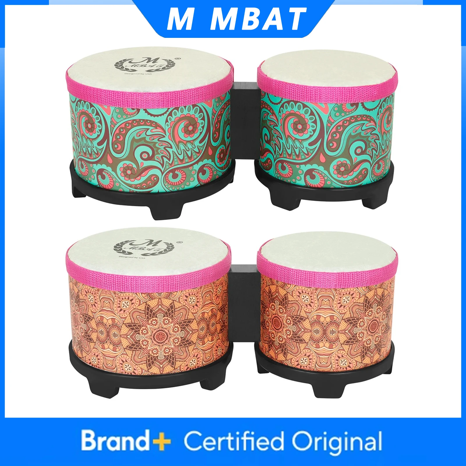 M MBAT Bongo Drum 5-inch and 6-inch Bongo Drum Set Children's Drumming African Drum Traditional Percussion Musical Instruments