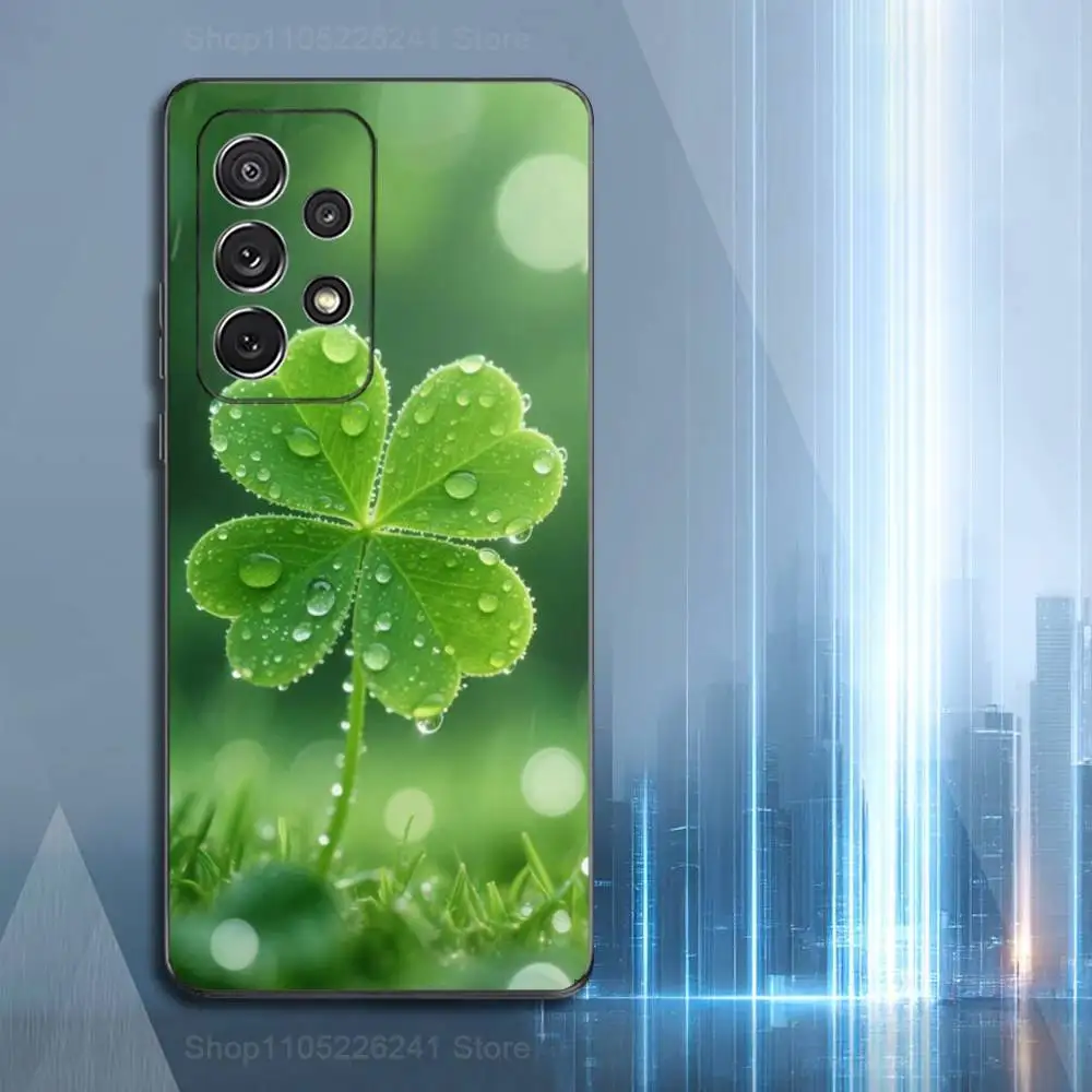Green Lucky Four Leaf Clover Case For Samsung S23,S25,S20,S10,S9,S21,S24,S22,Ultra,FE,Plus,Lite,Soft Silicone Black